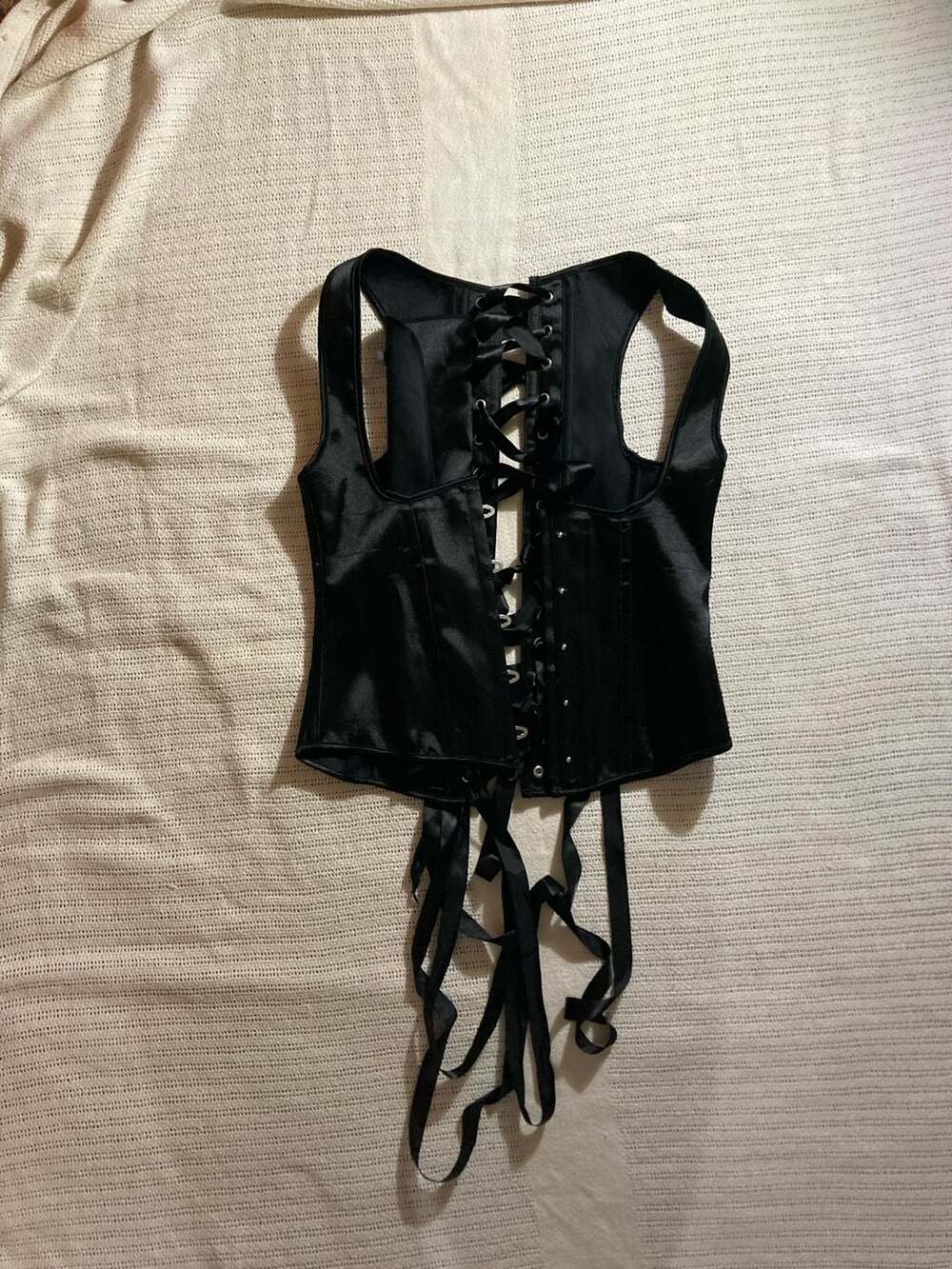 Corset Story Women's Satin Lace-Up Corset Top Black UK14